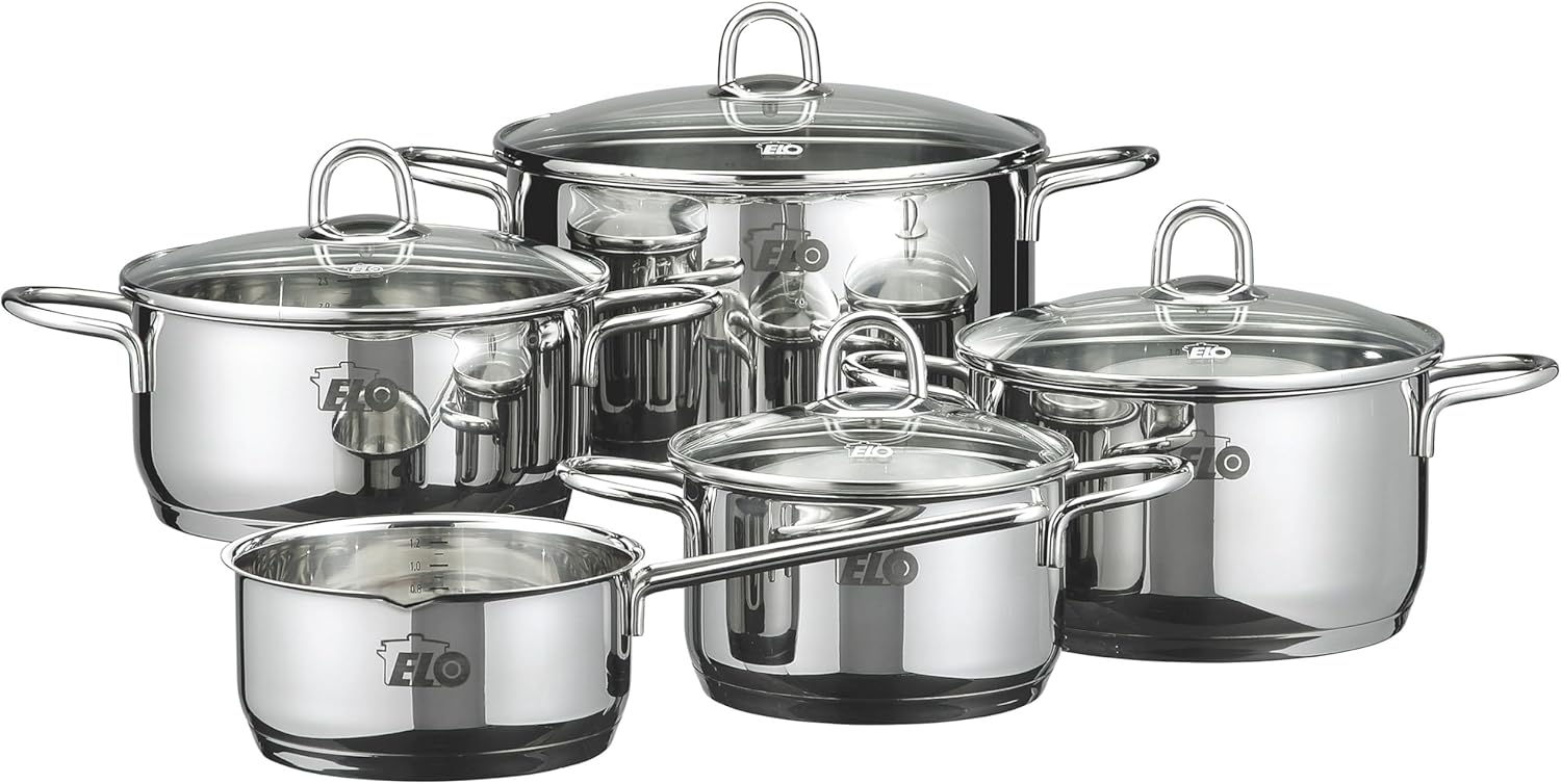 Elo Topf-Set Rubin, Edelstahl 18/10 (Set, 9-tlg, Bratentopf 20cm, Fleischtopf 16/20cm, Kasserolle 16cm, Gemüsetopf24 cm), Induktion Bild 1