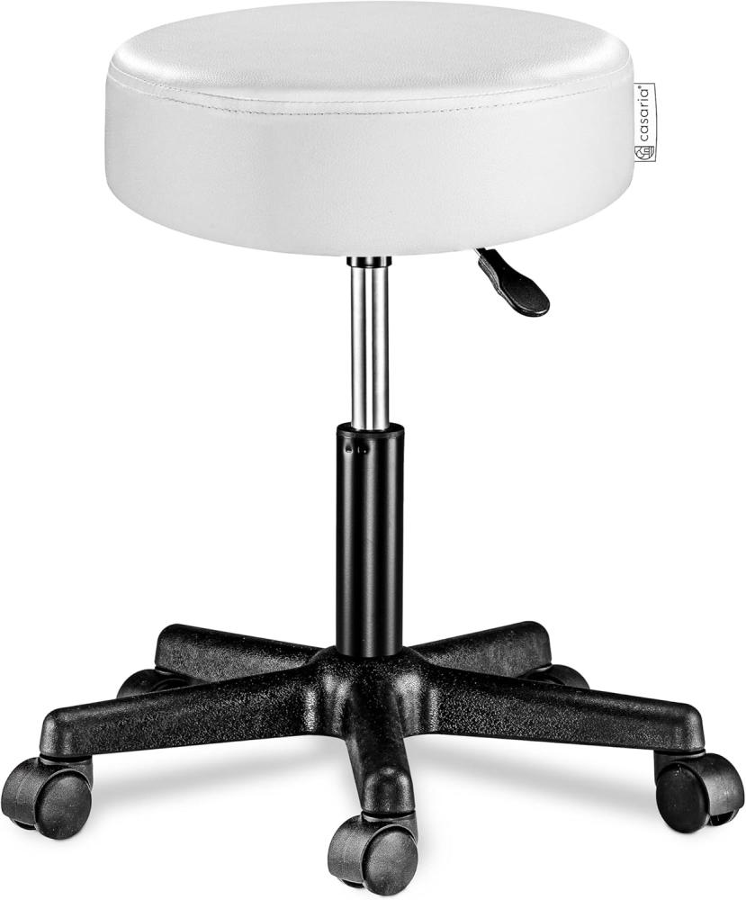 CASARIA® Rollhocker Höhenverstellbar Kunstleder Weiß Bild 1