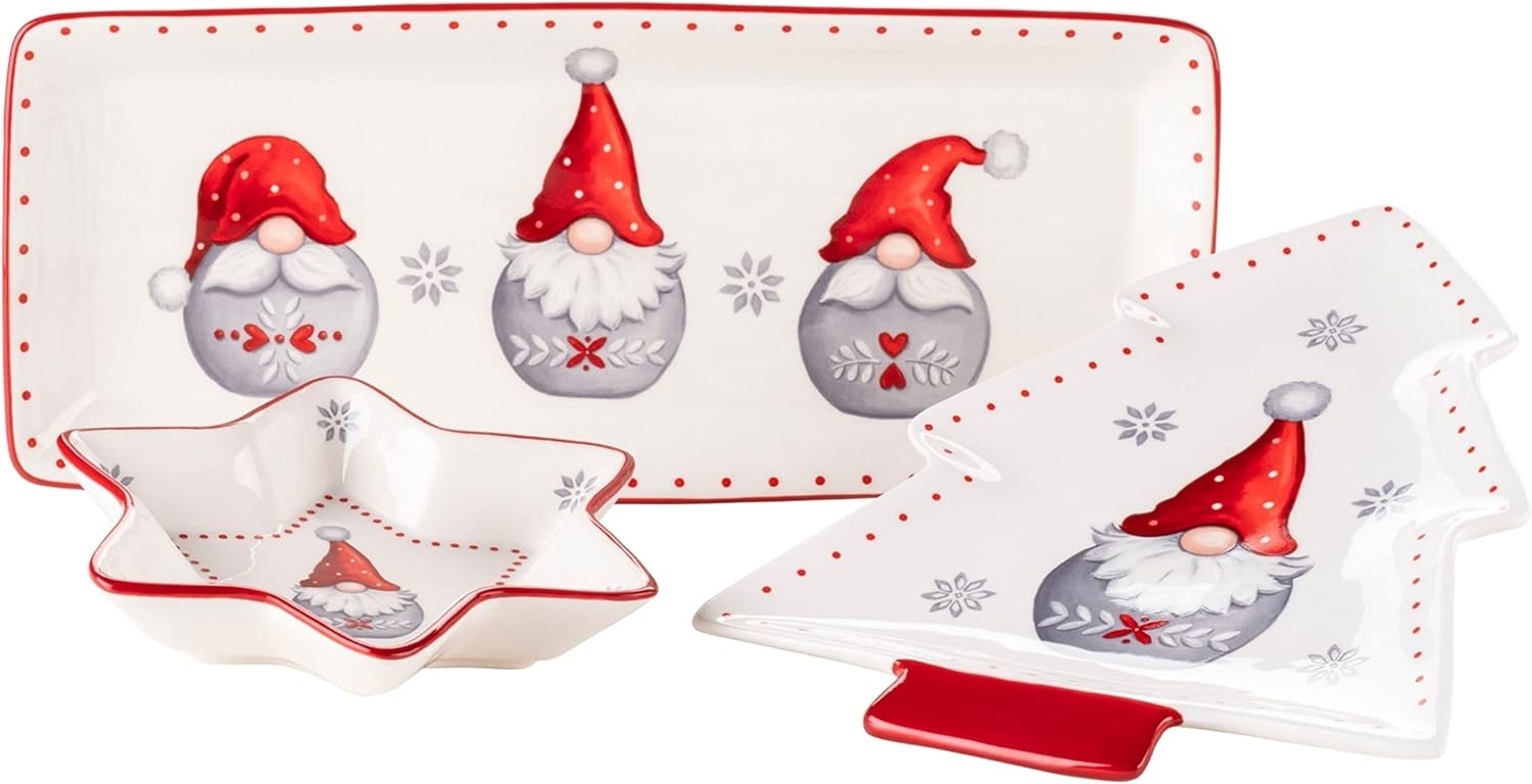 Weihnachtsteller 3er Set, 3 Weihnachtsgeschirr Teller als Pltzchenteller, Stollenplatte, Gebckteller, Keksteller, Weihnachtsservice Geschirrset Weihnachten Bild 1