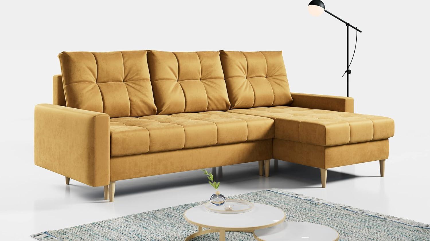 Ecksofa Wohnzimmer - L-form mit Schlaffunktion und Bettkasten - ASTRA - Gelb Mikrofaser Bild 1