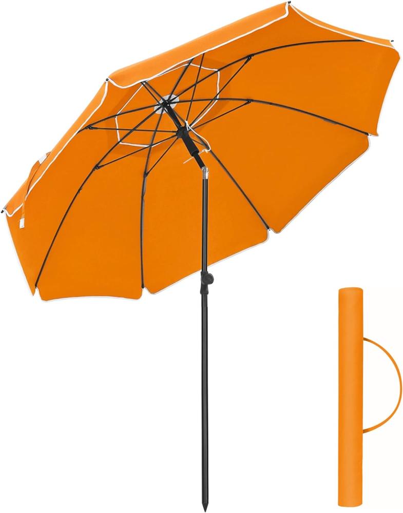 Songmics Sonnenschirm 160 cm, Sonnenschutz, UPF 50+, Strandschirm, beidseitig um 30° knickbar, höhenverstellbar, mit Tragetasche, für Balkon, Garten, Terrasse, Strand, ohne Ständer, orange GPU60OG Bild 1