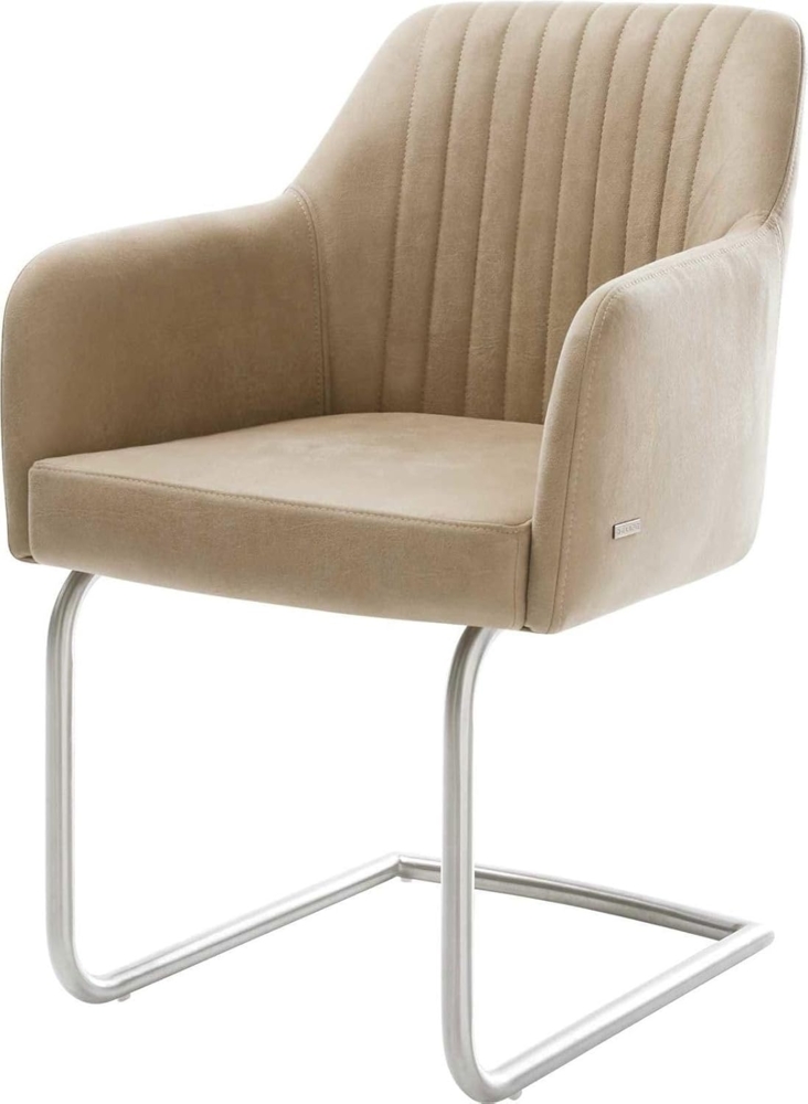 Freischwinger Greg-Flex Mikrofaser Beige Vintage Freischwinger rund Edelstahl Taschenfederkern Bild 1