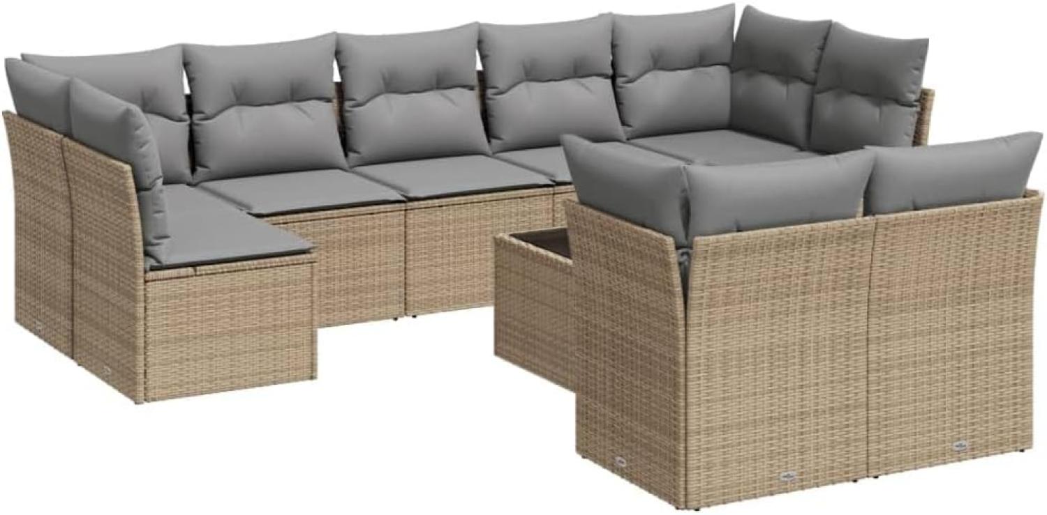 vidaXL 10-tlg. Garten-Sofagarnitur mit Kissen Beige Poly Rattan 3218159 Bild 1