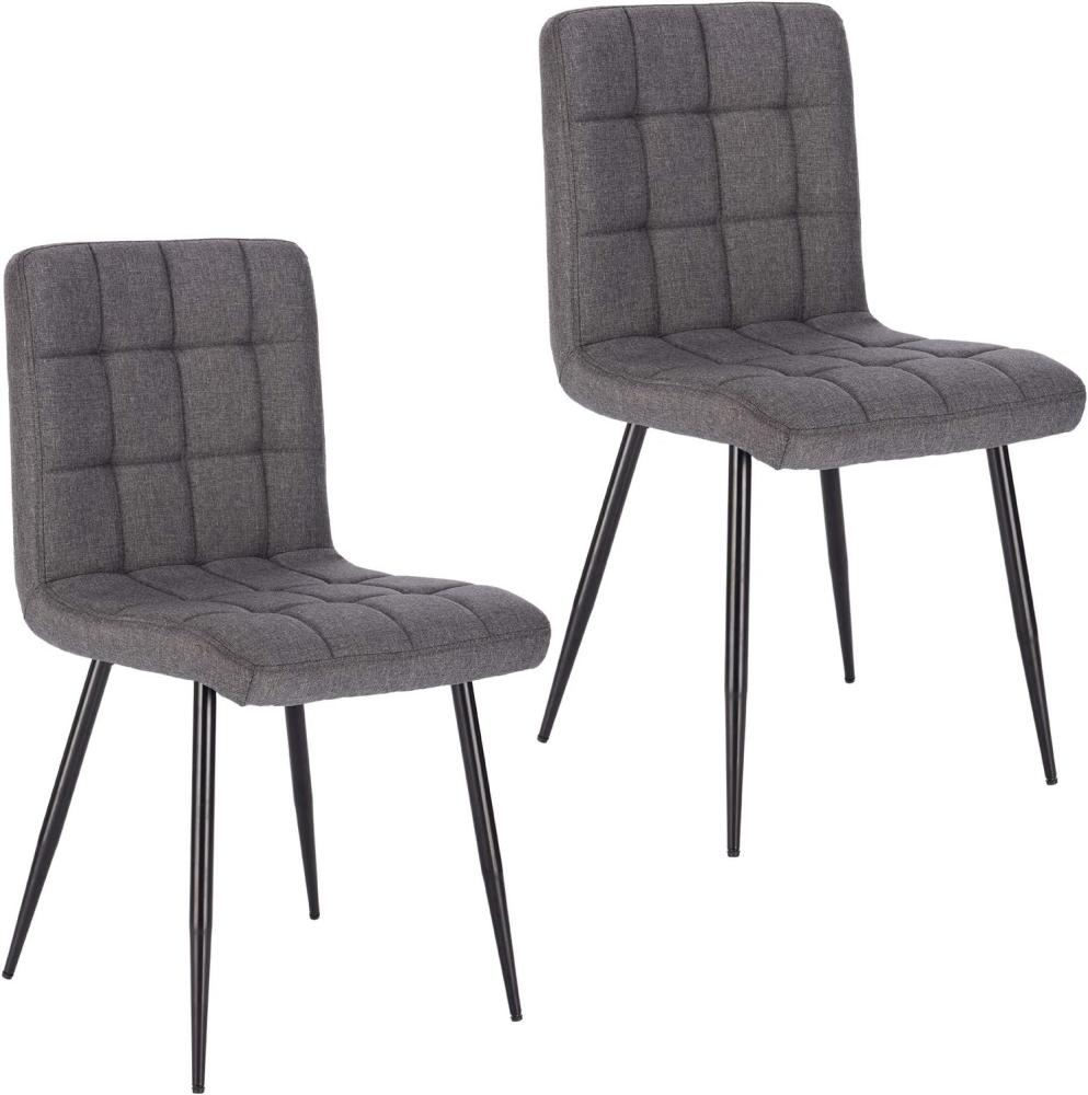 Lestarain Esszimmerstühle 2 Stücke 2er Set Küchenstuhl Polsterstuhl Wohnzimmerstuhl Sessel mit Rückenlehne, Metallbeine, Sitzfläche aus Leinen, Dunkelgrau Bild 1