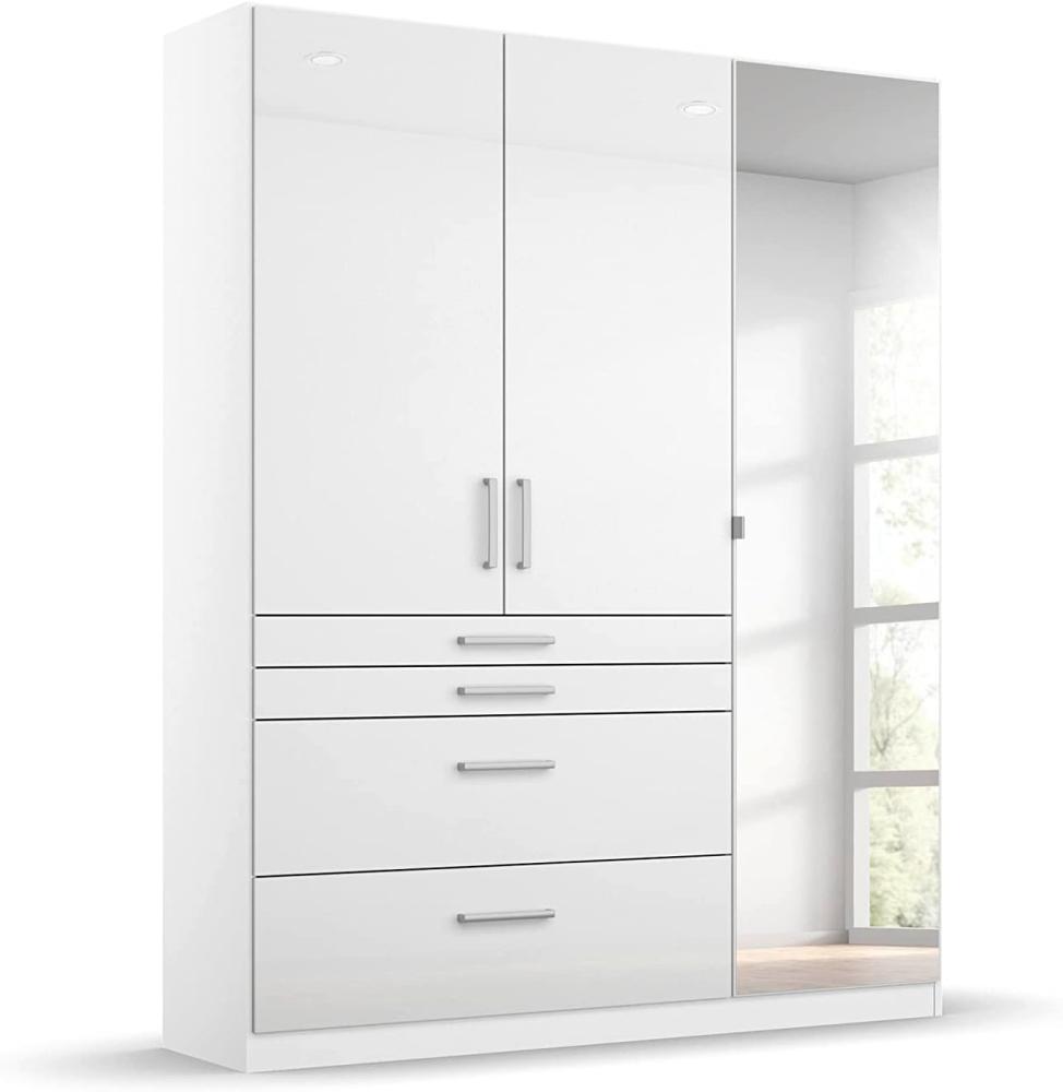 Rauch Möbel Homburg Schrank Kleiderschrank Drehtürenschrank Weiß / Hochglanz Weiß 3-türig mit Spiegel und 4 Schubladen inkl. Zubehörpaket Basic 3 Einlegeböden, 1 Kleiderstange BxHxT 136x197x54 cm Bild 1