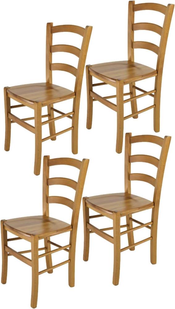 Tommychairs - 4er Set Stühle Venice für Küche und Esszimmer, Robuste Struktur aus lackiertem Buchenholz im Farbton Eichenholz und Sitzfläche aus Holz Bild 1