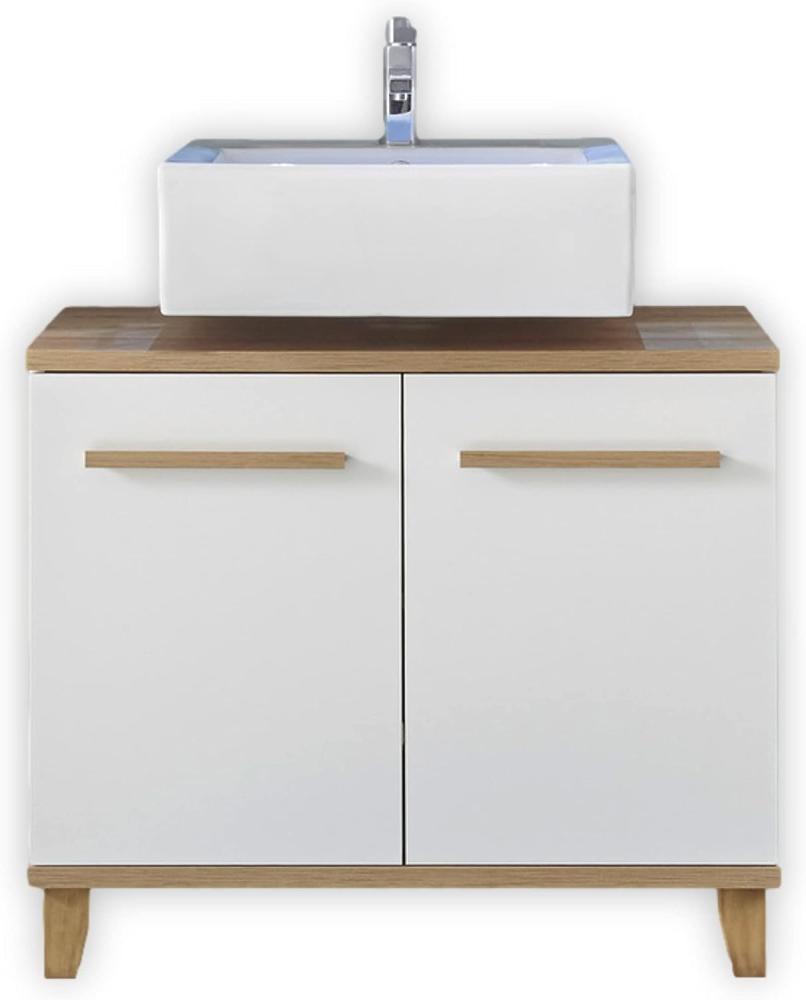 SOUTH Badezimmer Waschbeckenunterschrank in Riviera Eiche Optik, Weiß - Bad Unterschrank Badezimmerschrank mit viel Stauraum - 80 x 68 x 40 cm (B/H/T) Bild 1