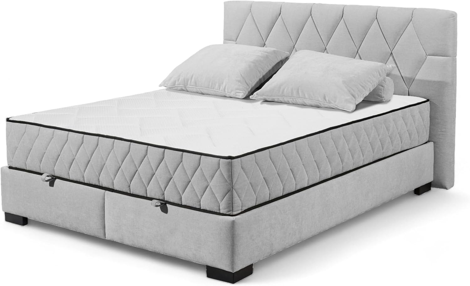 NAGOL B Boxbett 160x200, Silber - Bequemes Doppelbett mit Bettkasten und Premium 9-Zonen-Federkern Wendematratze - 185 x 114 x 214 cm (B/H/T) Bild 1