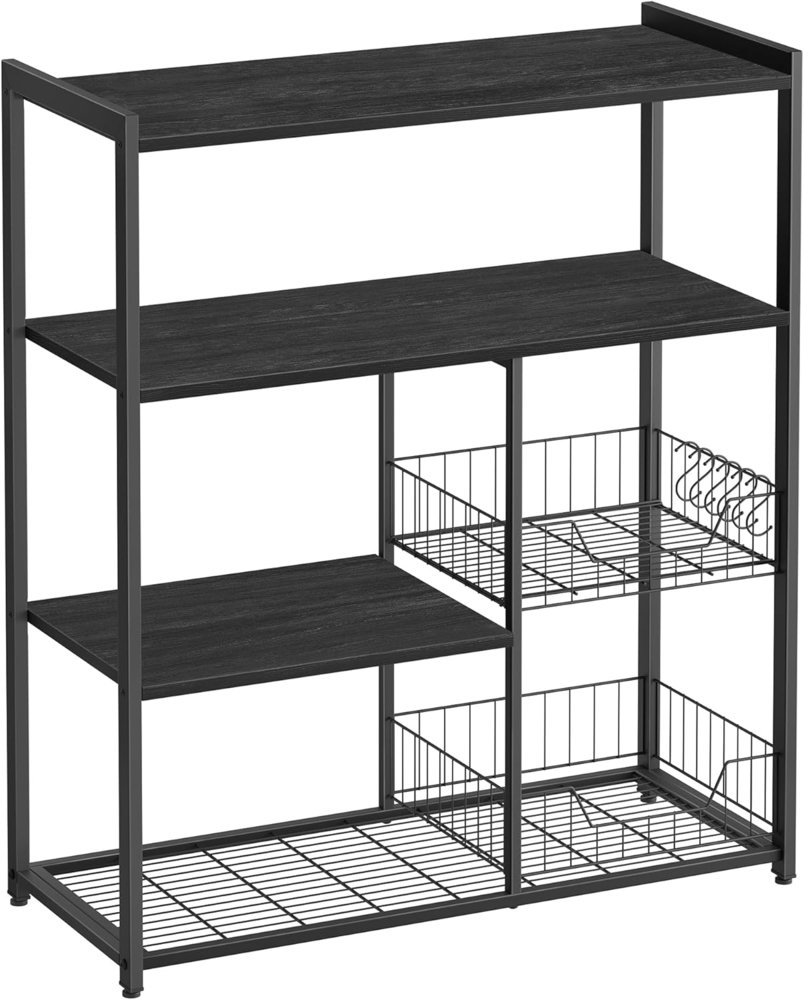 VASAGLE Küchenregal, Standregal mit 2 Metallkörben, Bäckerregal mit Haken und Regalablagen, Mikrowellenregal, 35 x 80 x 93,5 cm, anthrazitgrau-schwarz KKS096B22 Bild 1