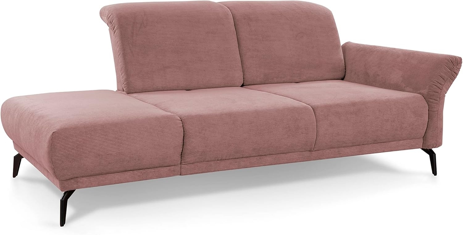 CAVADORE Recamiere Cooper / Luftige Chaiselongue mit Armlehne rechts, schwarzen Metallfüßen und feinem Cord-Bezug / 211 x 88 x 123 / Cord, Rosa Bild 1