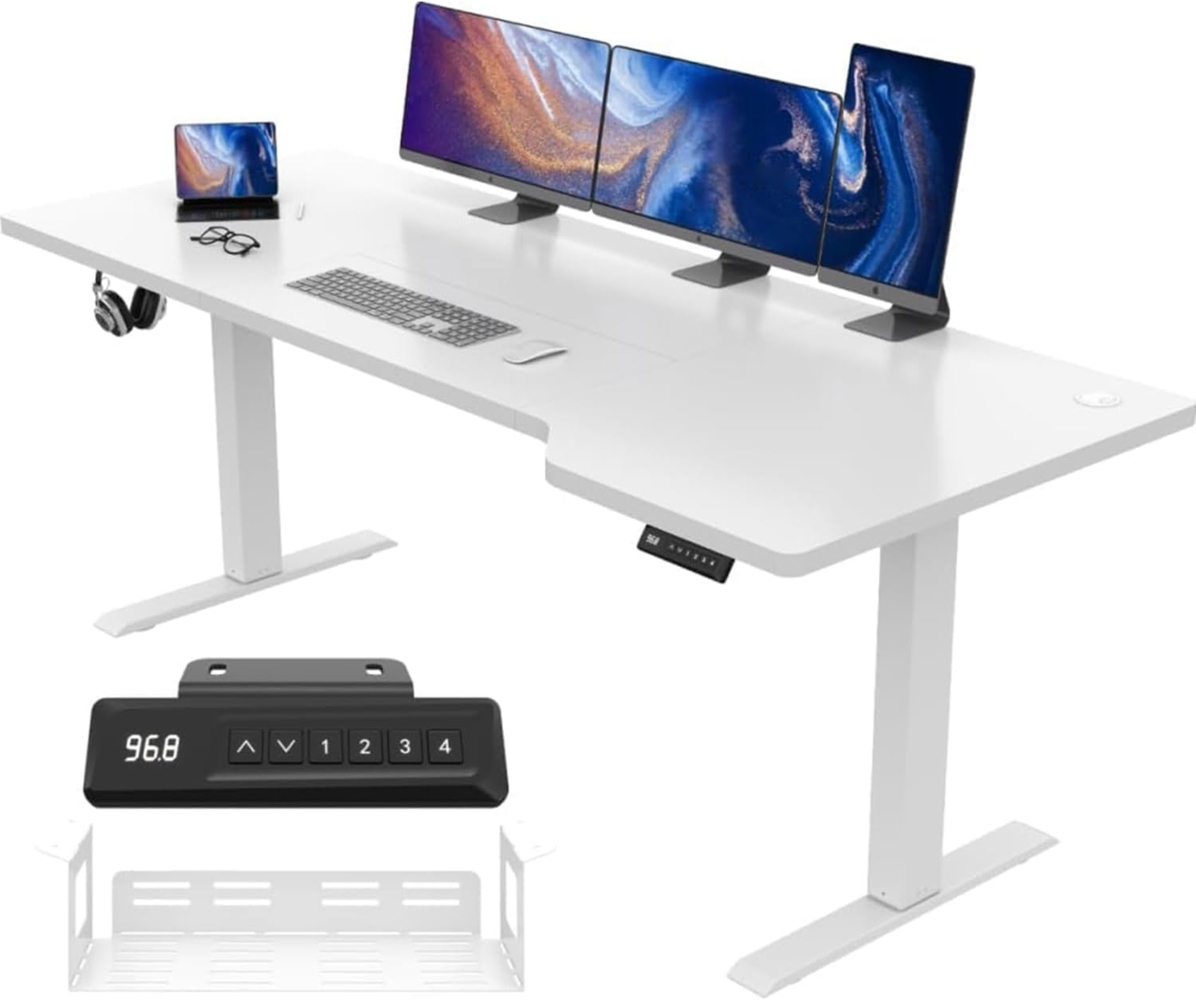 JUMMICO HöHenverstellbarer Schreibtisch Weiß 180x85 cm L-förmiger Schreibtisch Höhenverstellbar Elektrisch,Ergonomie Gaming Tisch mit Haken (Weiß) Bild 1