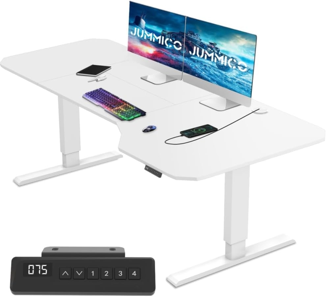 JUMMICO HöHenverstellbarer Schreibtisch Weiß 180x85 cm L-förmiger Schreibtisch Höhenverstellbar Elektrisch,Ergonomie Gaming Tisch mit Haken (Weiß) Bild 1