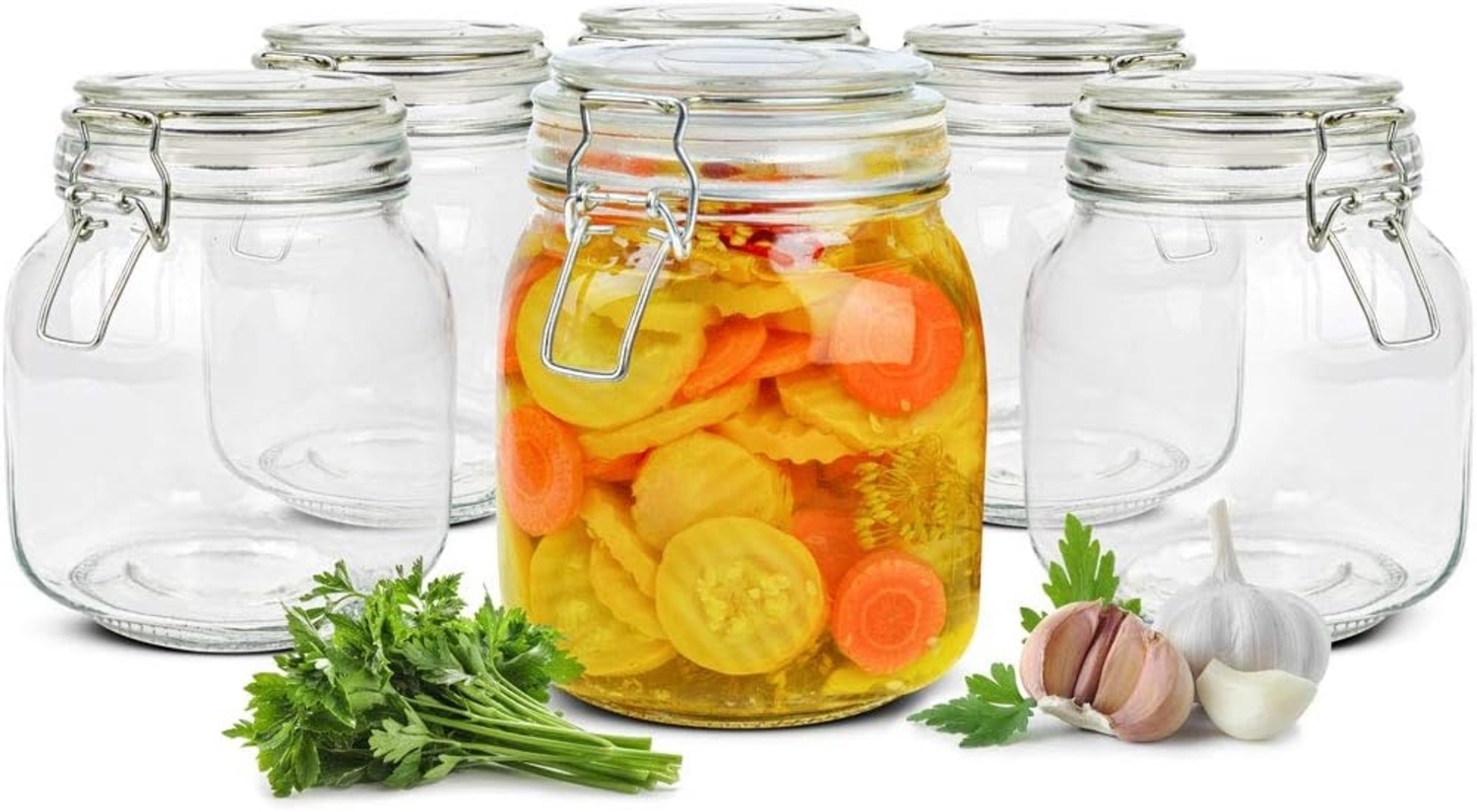 6 Einmachgläser 1000ml Bügelverschluss 10 Etiketten Stift 6x Dichtung Vorratsglas Vorratsdose Bild 1