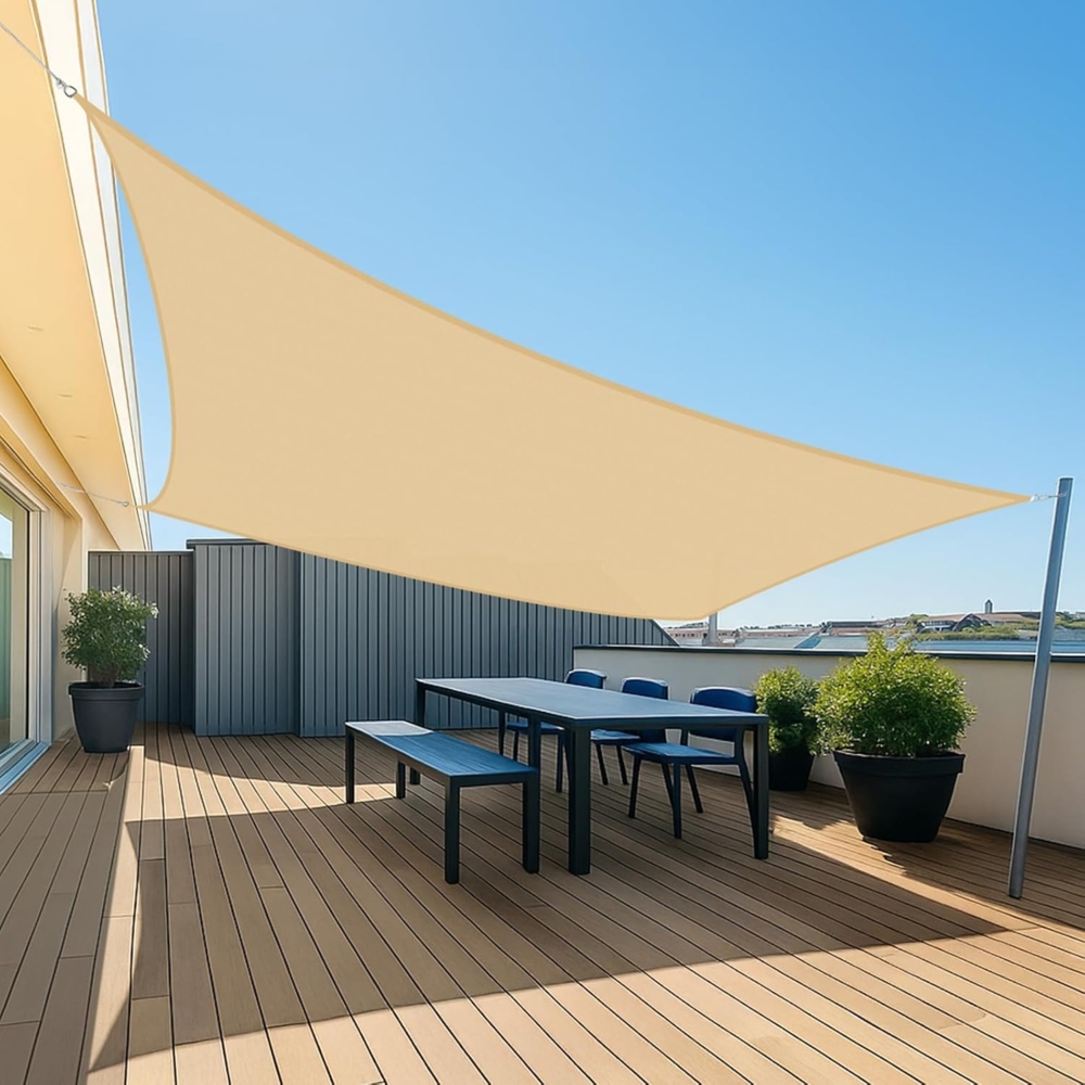 UMI Sonnensegel Wasserdicht 2x3 m Rechteckig Sonnenschutz Wetterschutz PES Polyester Segel Baldachin 95% UV Schutz mit Seilen für Garten Balkon Terrasse- Sand Bild 1