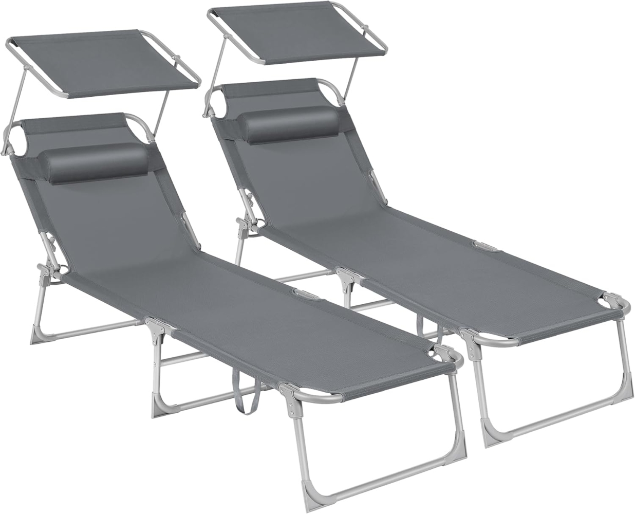 SONGMICS Sonnenliege, 2er Set, Liegestuhl, bis 250 kg belastbar, 193 x 53 x 29 cm, mit Sonnendach und Verstellbarer Rückenlehne GCB19UV1-2 Bild 1