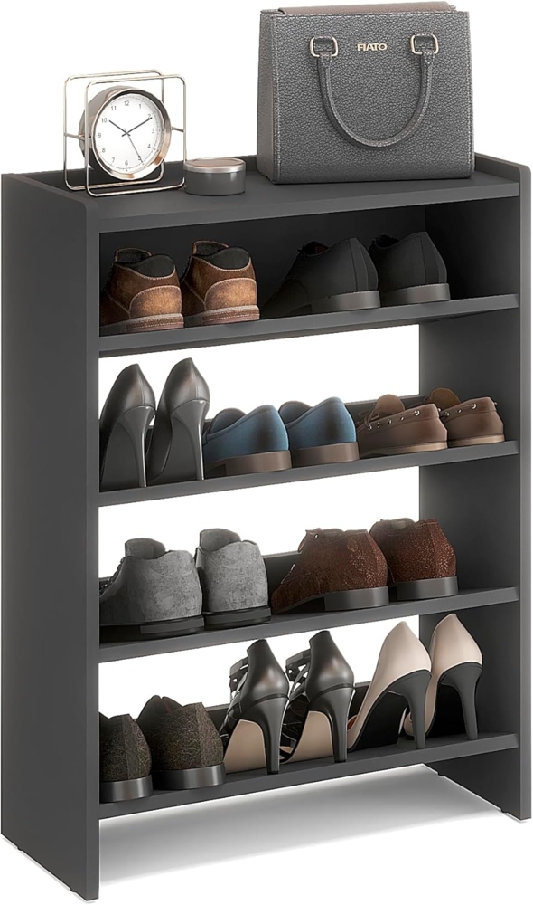 KOMTO Schuhregal Elexis 4 Schmal - Schuhablage Flur mit 4 Ebenen Offener Schuhschrank, Schuhschrank Schuh Organizer Platzsparend, 60 x 25 x 80 cm Bild 1