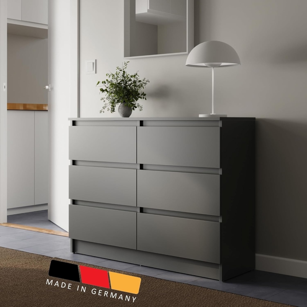 Home Collective Kommode mit 6 Schublade 80, 100, 120, 140 cm breit Holz Schrank (Highboard Anrichte Schlafzimmer Wohnzimmer Flur Büro Organizer), Kommode 100 cm breit Kommode Sideboard, Anthrazit Bild 1