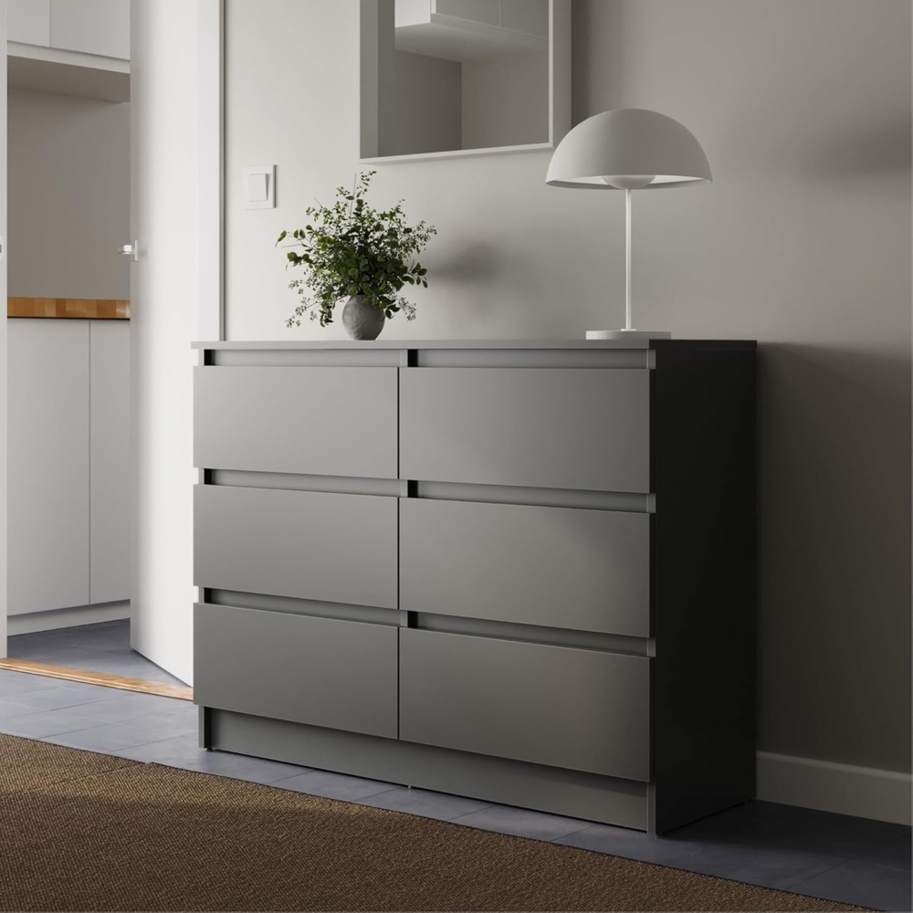 Home Collective Kommode mit 6 Schublade 80, 100, 120, 140 cm breit Holz Schrank (Highboard Anrichte Schlafzimmer Wohnzimmer Flur Büro Organizer), Kommode 100 cm breit Kommode Sideboard, Anthrazit Bild 1