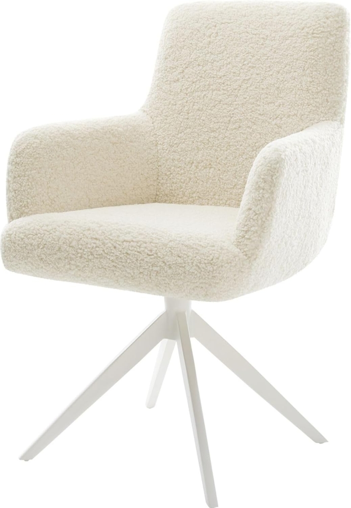 Drehstuhl Heira-Flex mit Armlehnen Teddystoff Beige Kreuzgestell breit Weiß 360° drehbar Wippfunktion Taschenfederkern Bild 1