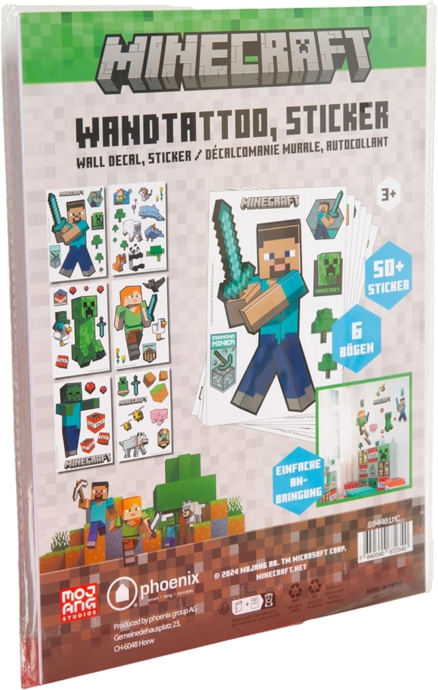 Minecraft Wandtattoo - Sticker Minecraft-Charakter, selbtklebende Vinylfolie, über 50 verschiedene Minecraft Motive - u.a. Alex, Steve, Creeper Bild 1