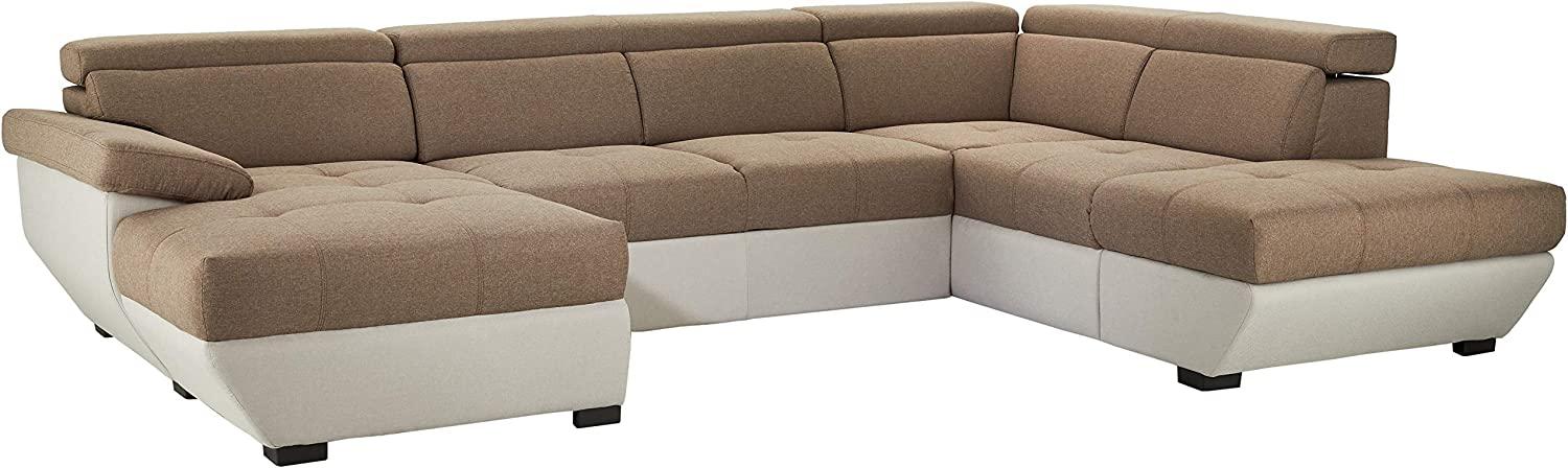 Mivano U-Form-Schlafsofa Speedway, Moderne Wohnlandschaft mit Bett, Stauraum und verstellbaren Kopfteilen, 332 x 79 x 222, Zweifarbiger Bezug, Braun/Hellgrau Bild 1