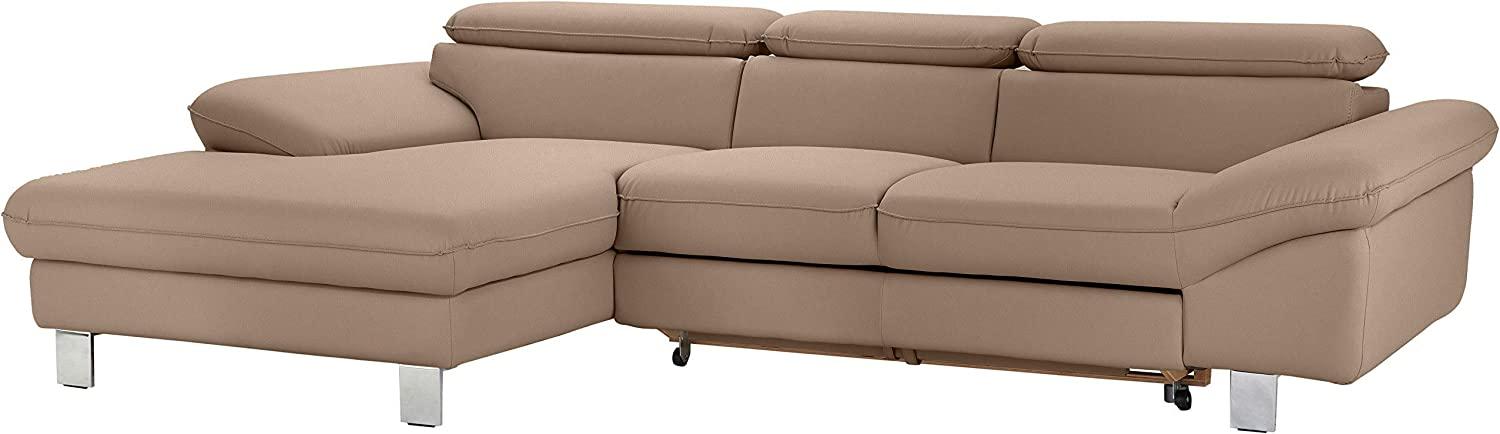 Mivano Ecksofa Driver mit Recamiere links, Ledercouch mit Bettfunktion und Bettkasten / Inkl. verstellbare Kopfstützen, 268 x 73 x 169, Kunstleder, Braun Bild 1