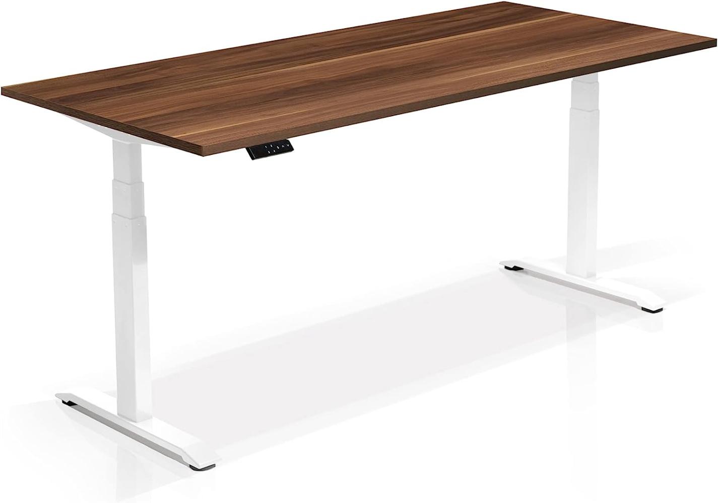 Möbel-Eins OFFICE ONE elektrisch höhenverstellbarer Schreibtisch / Stehtisch, Material Dekorspanplatte weiss 200x80 cm nussbaumfarbig Bild 1