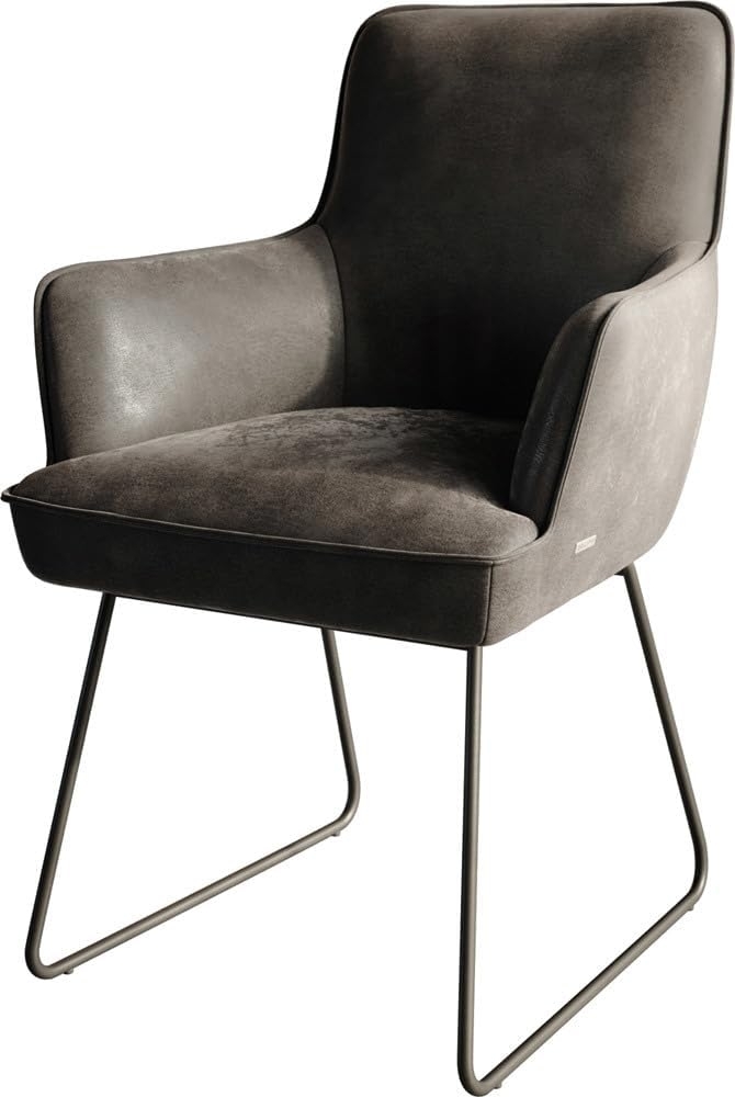 Esszimmerstuhl Heira-Flex mit Armlehnen Mikrofaser Anthrazit Vintage Kufengestell Schwarz Taschenfederkern Bild 1