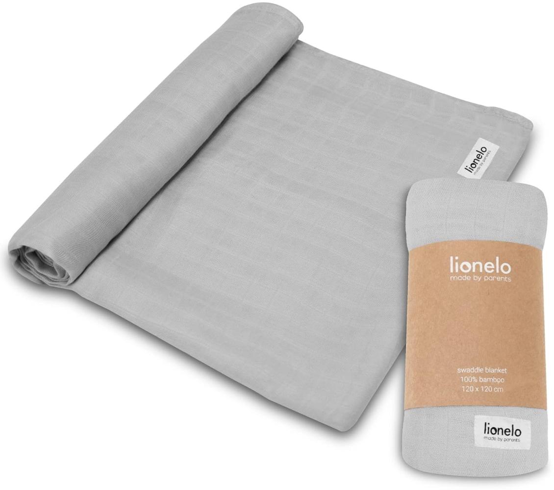 LIONELO Bamboo Swaddle Musselin Babywickel, Babydecke Aus 100% Natürlicher Bambusbaumwolle, Größe 120 x 120 cm, Mulltücher, Kinderdecke, Angenehmes und Weiches Material (Grey Stone) Bild 1