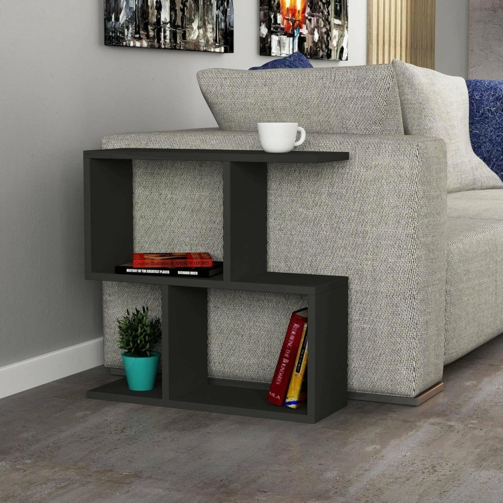 Dmora - Wohnzimmertisch Polyh, Niedriger Wohnzimmertisch, Kaffeeregal, Couchtisch für Sofa, 60x20h60 cm, Anthrazit Bild 1