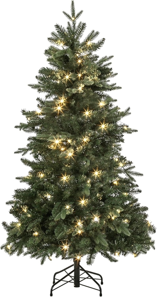 Dehner Künstlicher Weihnachtsbaum Tanne Espen m. LED/Ständer, Höhe 150 cm, Ø 86.4 cm, hochwertiger künstlicher Christbaum mit LED Beleuchtung Bild 1