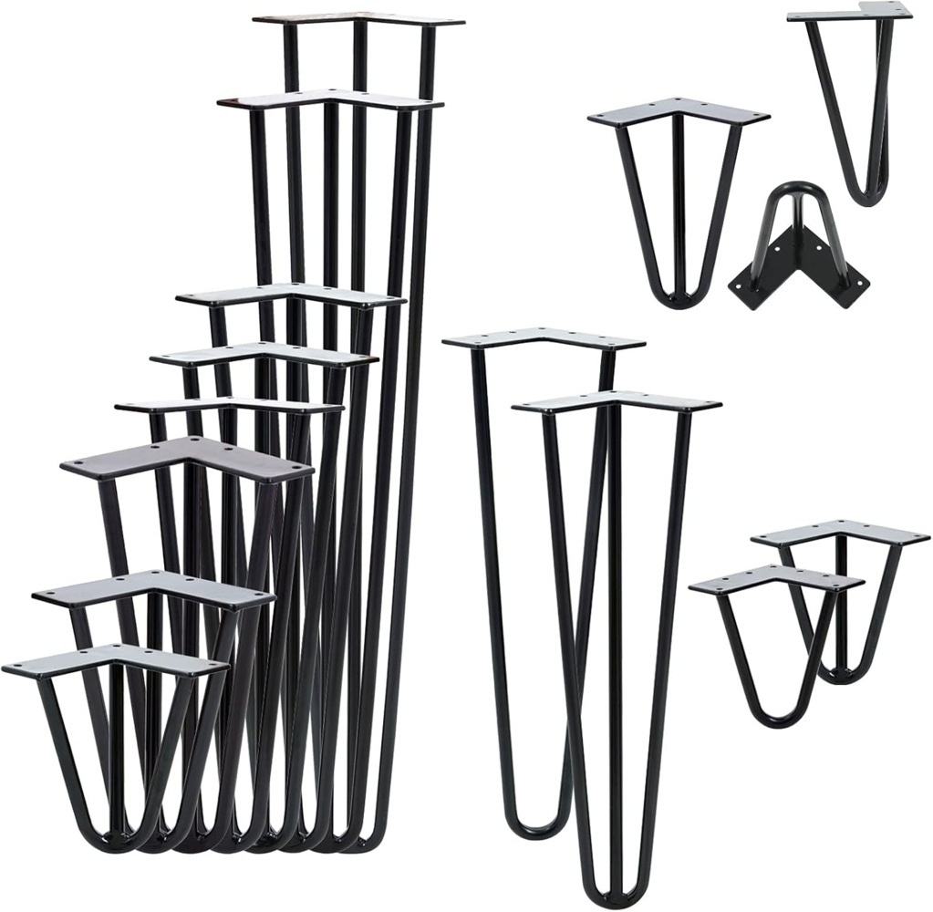 VENDOMNIA Tischbein Hairpin 4er Set, Metall, aus Stahl, 2 oder 3 Streben, Größenwahl, Haarnadel Möbelfüße,Hairpin Legs Tischgestell,Couchtisch, Schreibtisch Bild 1