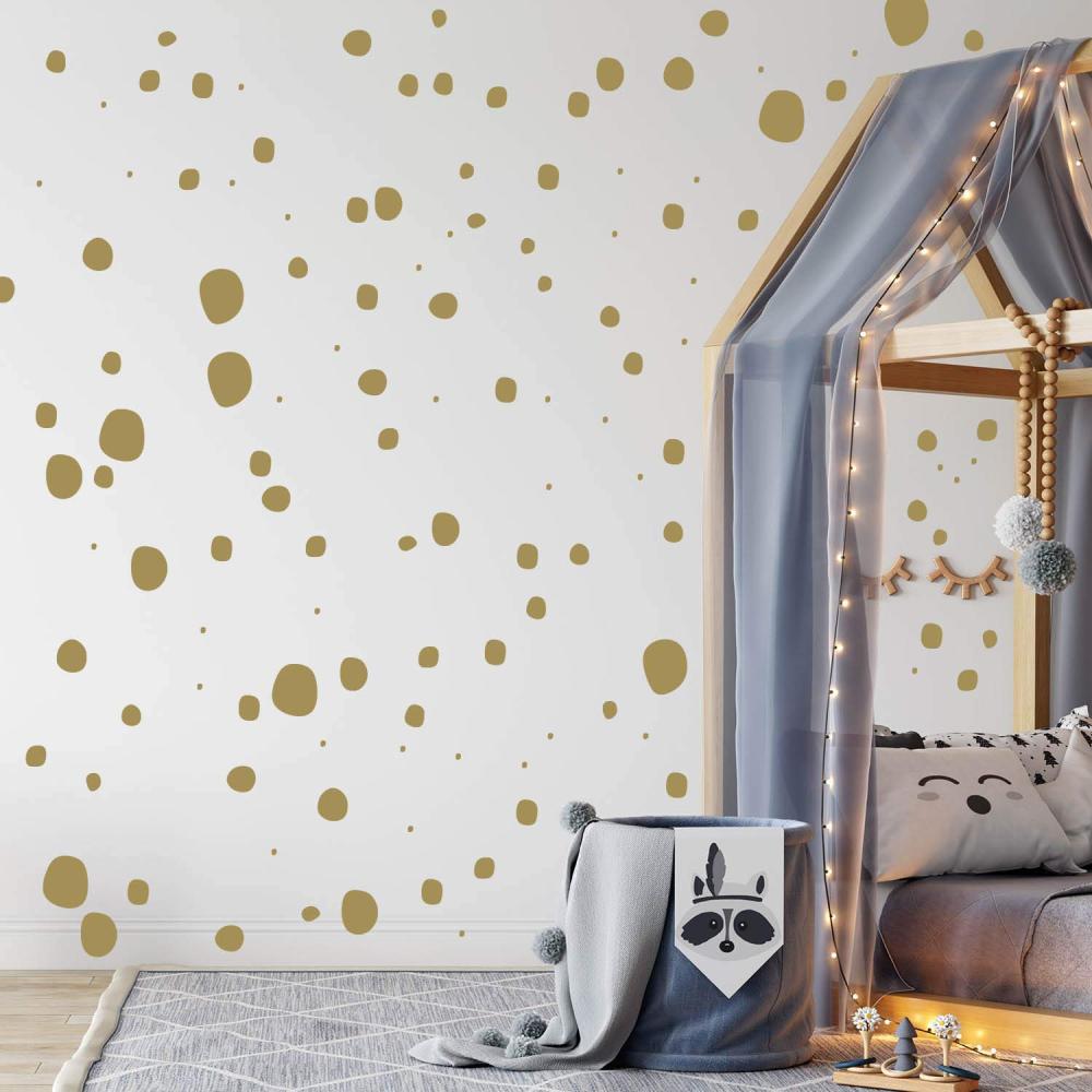 TUPFEN DOTS Wandtattoo 128 Stück | rund & handgezeichnet Punkte | Konfetti AUFKLEBER Kindergarten | unregelmäßige Punkte Wandsticker Kinderzimmer EINFARBIG (Gold) Bild 1