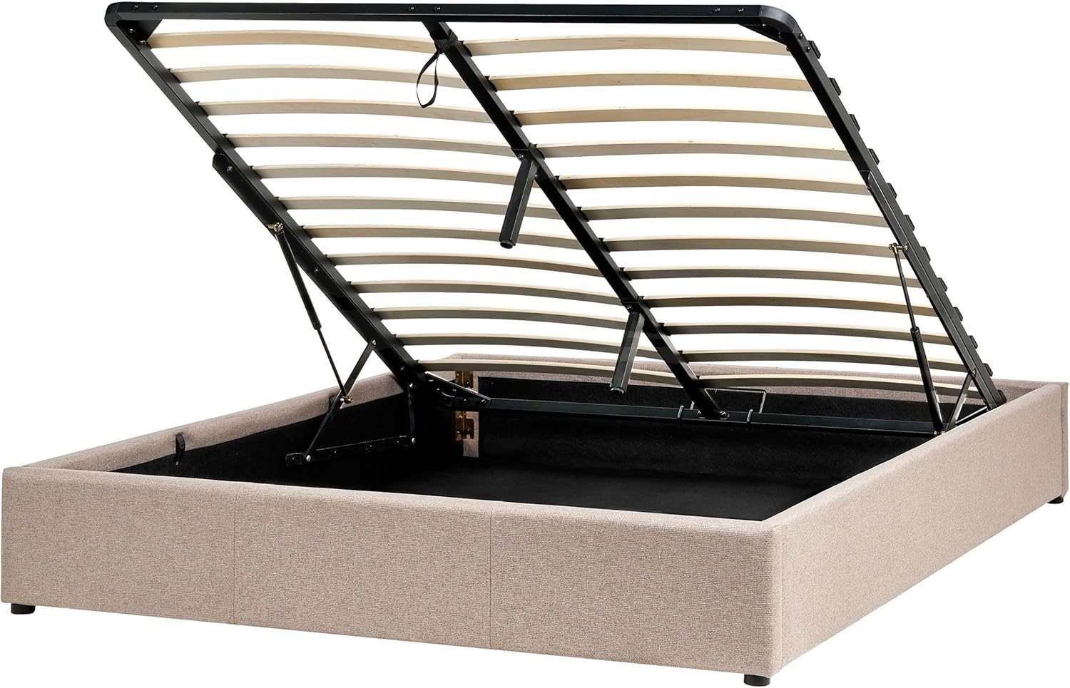 Polsterbett Leinenoptik beige mit Bettkasten hochklappbar 160x200 cm DINAN Bild 1