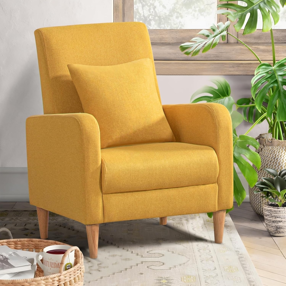 COLAMY Sessel Wohnzimmer, Moderner Einzelsofa für Schlafzimmer, Gepolsterter Akzentstuhl mit Kissen, Stoff Leseecke Seitenstuhl mit Weicher Memory-Schaum Loungesitz für Büro/Schlafzimmer, Gelb Bild 1