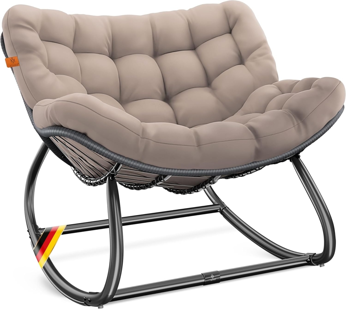 KESSER® Schaukelstuhl für drinnen & draußen ergonomischer Schaukelsessel | maximale Belastung von 120kg Relaxsessel mit Rutschfesten Füßen, Witterungsbeständig | Ideal für Balkon, Garten & Wohnzimmer Taupe, XXL Chillexer Bild 1