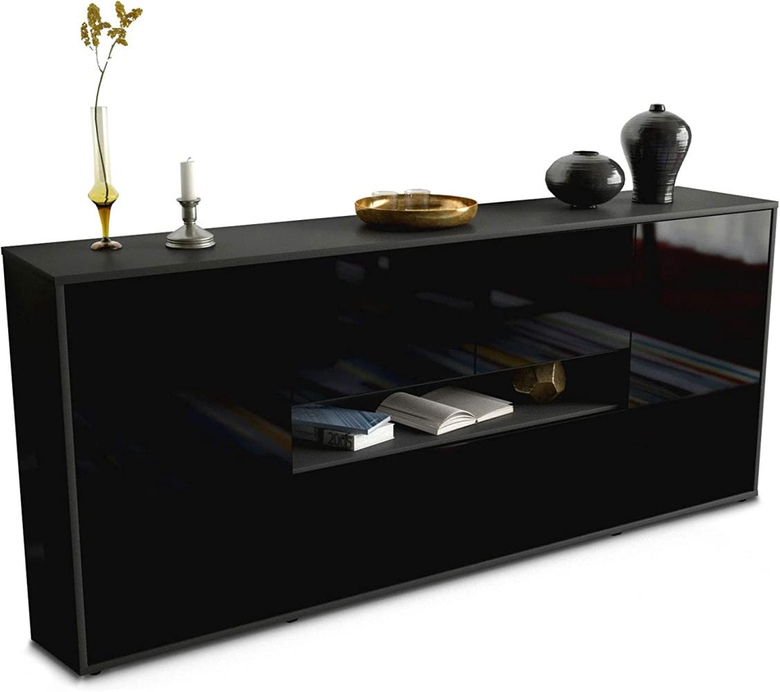 Stil. Zeit Sideboard Olaf - Korpus anthrazit matt - Front Hochglanz Schwarz (180x79x35cm) Push-to-Open Technik & Leichtlaufschienen Bild 1