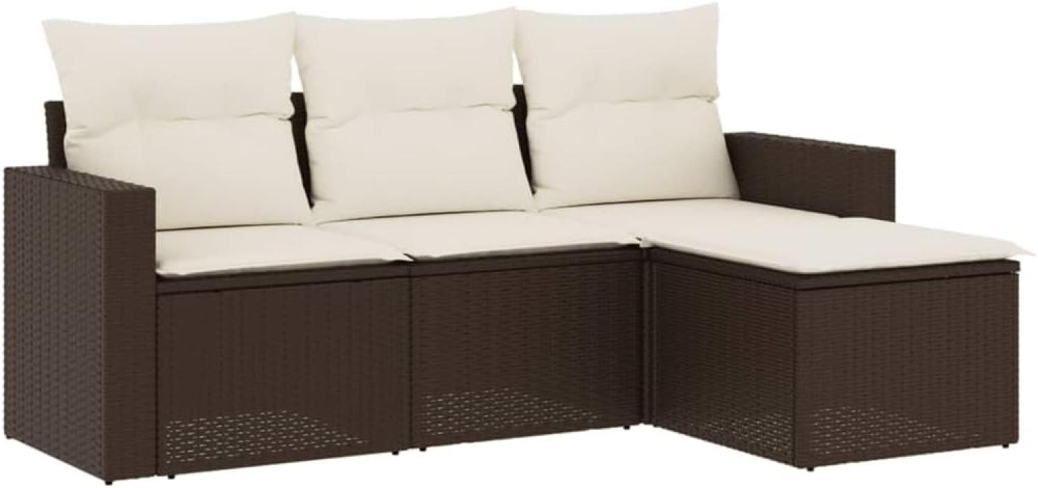 vidaXL 4-tlg. Garten-Sofagarnitur mit Kissen Braun Poly Rattan 3251210 Bild 1