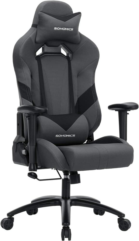 Songmics Bürostuhl Gaming Stuhl Chefsessel ergonomisch mit Verstellbare Armlehnen, Kopfkissen Lendenkissen 66 x 72 x 124-132 cm Grau-Schwarz RCG13G Bild 1