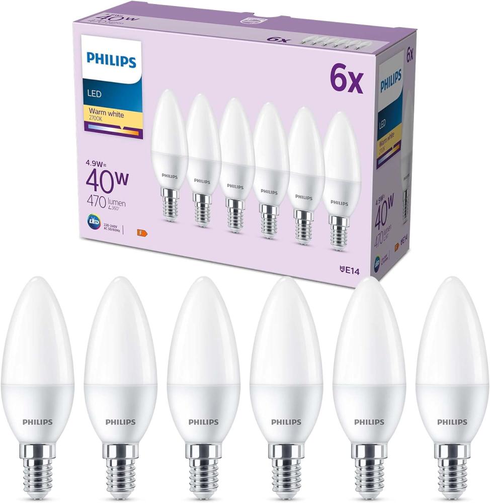 Philips LED-Lampe Kerte 4. 9W/827 (40W) 6-pack E14 Bild 1