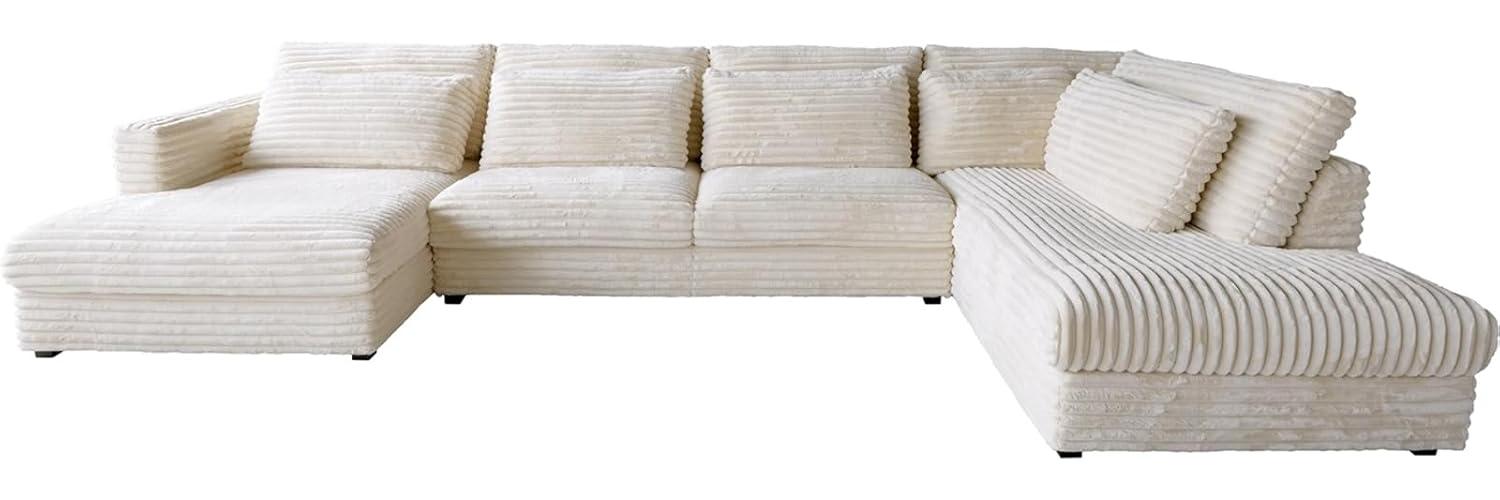 Wohnlandschaft Isla 430x225 cm Plüschcord Beige Ottomane rechts Bild 1