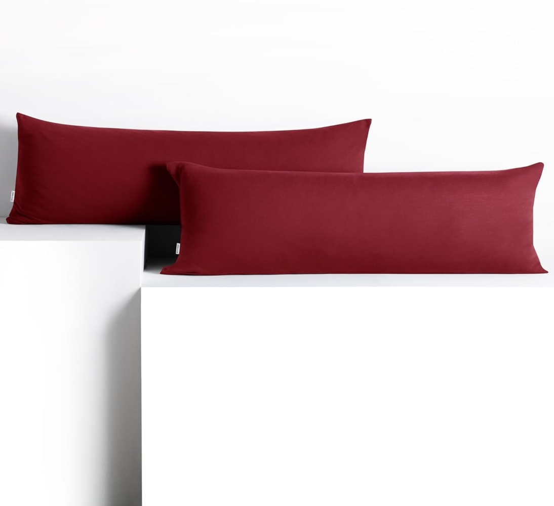 DecoKing 2 Kissenbezüge 40x200 cm Jersey 100% gekämmte Baumwolle Reißverschluss Bordeaux Amber Bild 1