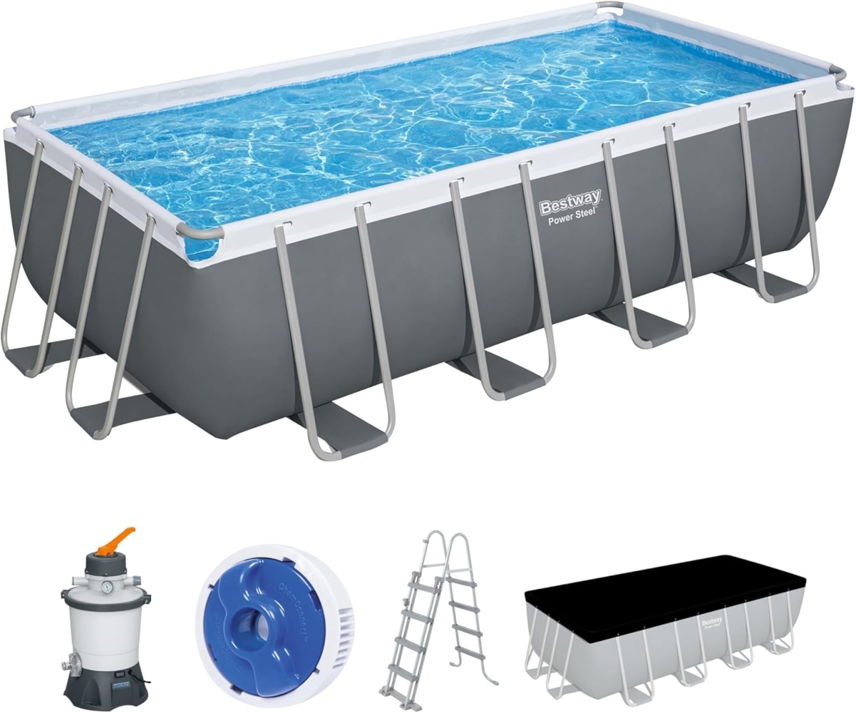 Power Steel™ Frame Pool Komplett-Set mit Sandfilteranlage 488 x 244 x 122 cm, grau, eckig Bild 1