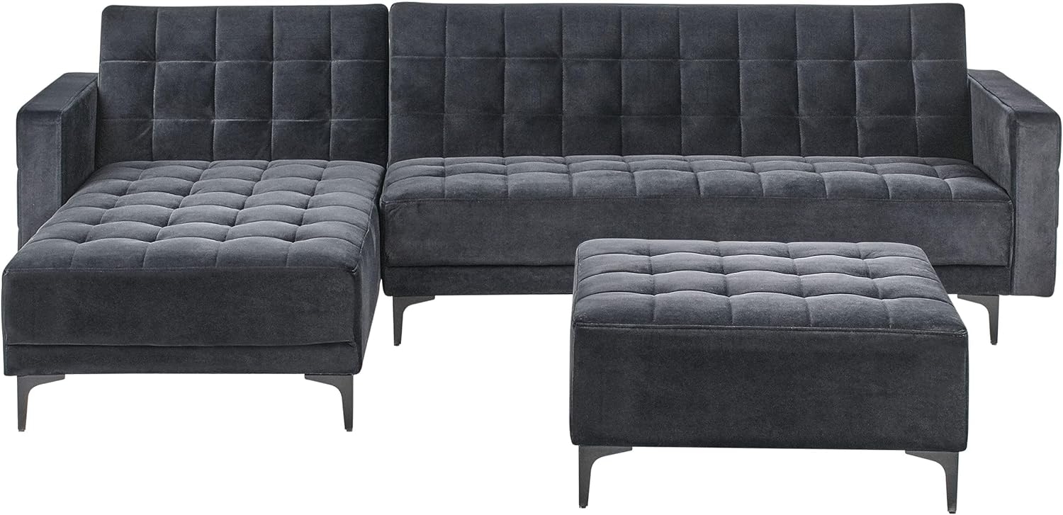 Modul Eckschlafsofa 4-Sitzer ABERDEEN Samtstoff Schwarz rechtsseitig Bild 1