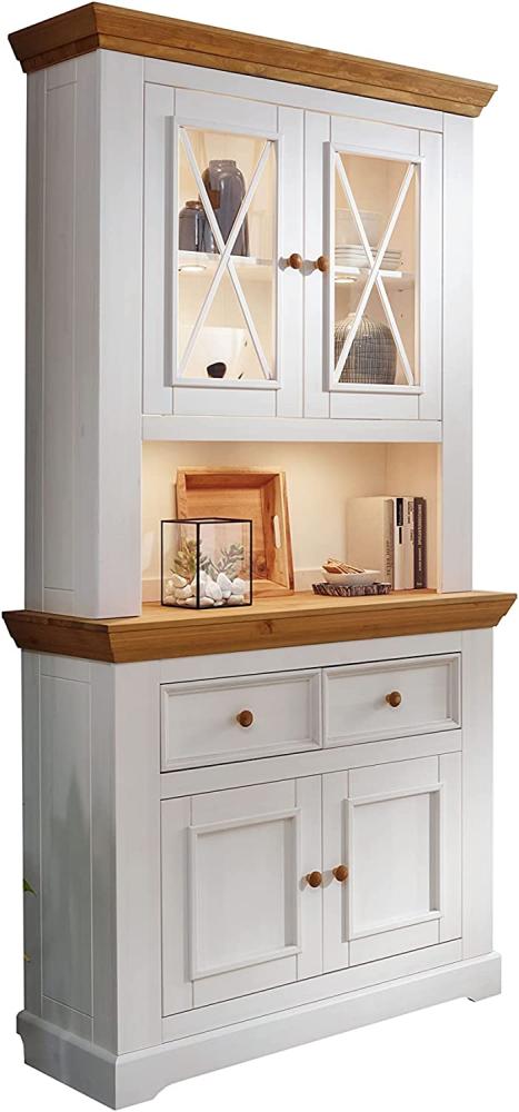 Woodroom Oslo Buffet Vitrine Vitrinenschrank Standvitrine Wohnzimmerschrank, Holz, Weiß, Hoch und Schmal Bild 1