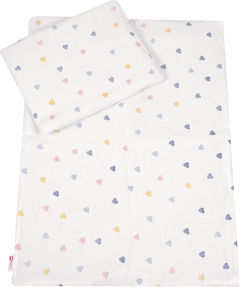Babydecke BabyLux Babydecke Musselin Kinderwagendecke Kuscheldecke 75x60cm MPM, BabyLux, D4 Bunte Herzen MPM Bild 1