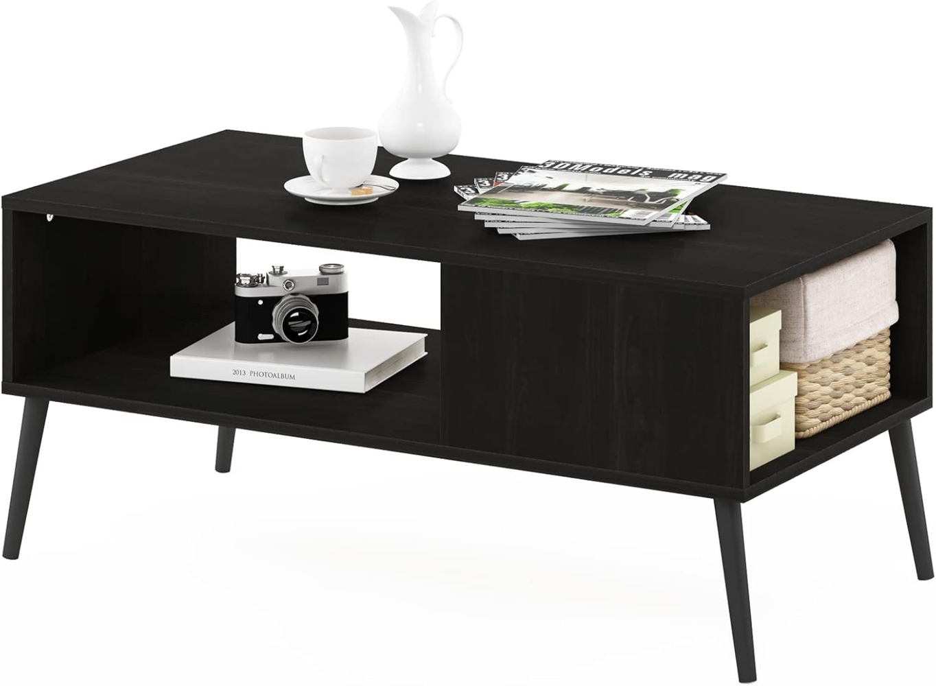 Furinno Mid Century Style Coffee Table with Wood Legs, Engineered, Espresso, 50. 01 (D) x 100 (W) x 45. 01 (H) cm Bild 1