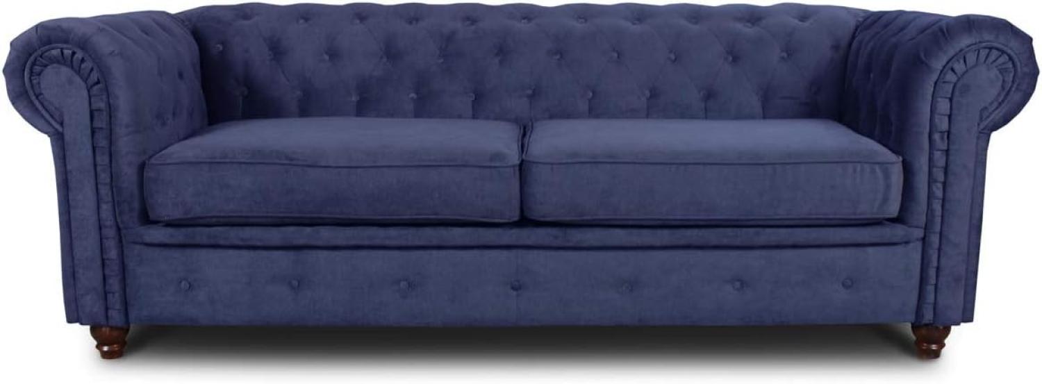 Sofa Chesterfield Asti 3-Sitzer, Couch 3-er, Glamour Design, Couchgarnitur, Sofagarnitur, Holzfüße, Polstersofa - Wohnzimmer (Blau (Capri 89)) Bild 1