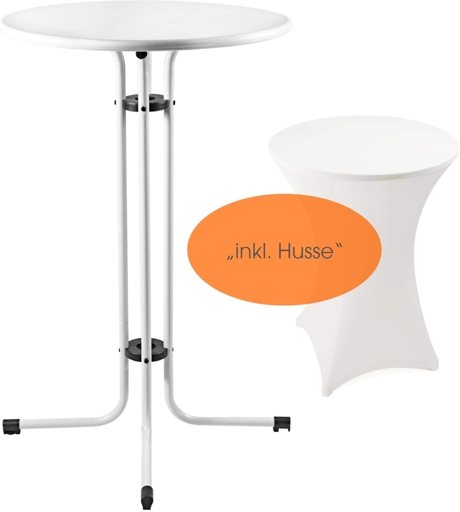 Stehtisch Bistrotisch Metall Garten Tisch Ø 70 cm Bartisch Weiß inkl. Husse Bild 1