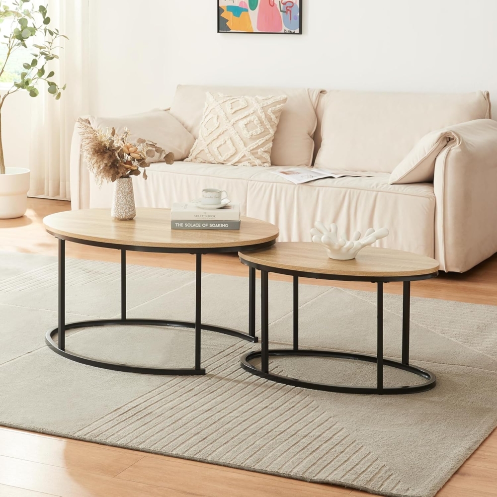 [en. casa] 'Niederlande' Satztisch, 2er Set, Spanplatte Eiche / Stahl schwarz, 90 x 60 x 45 cm / 70 x 40 x 40 cm Bild 1